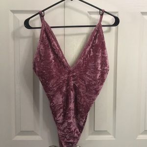 Pink crush velvet body suit
